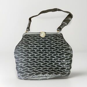 Vintage Black Quilted Satin Evening Bag Made in England